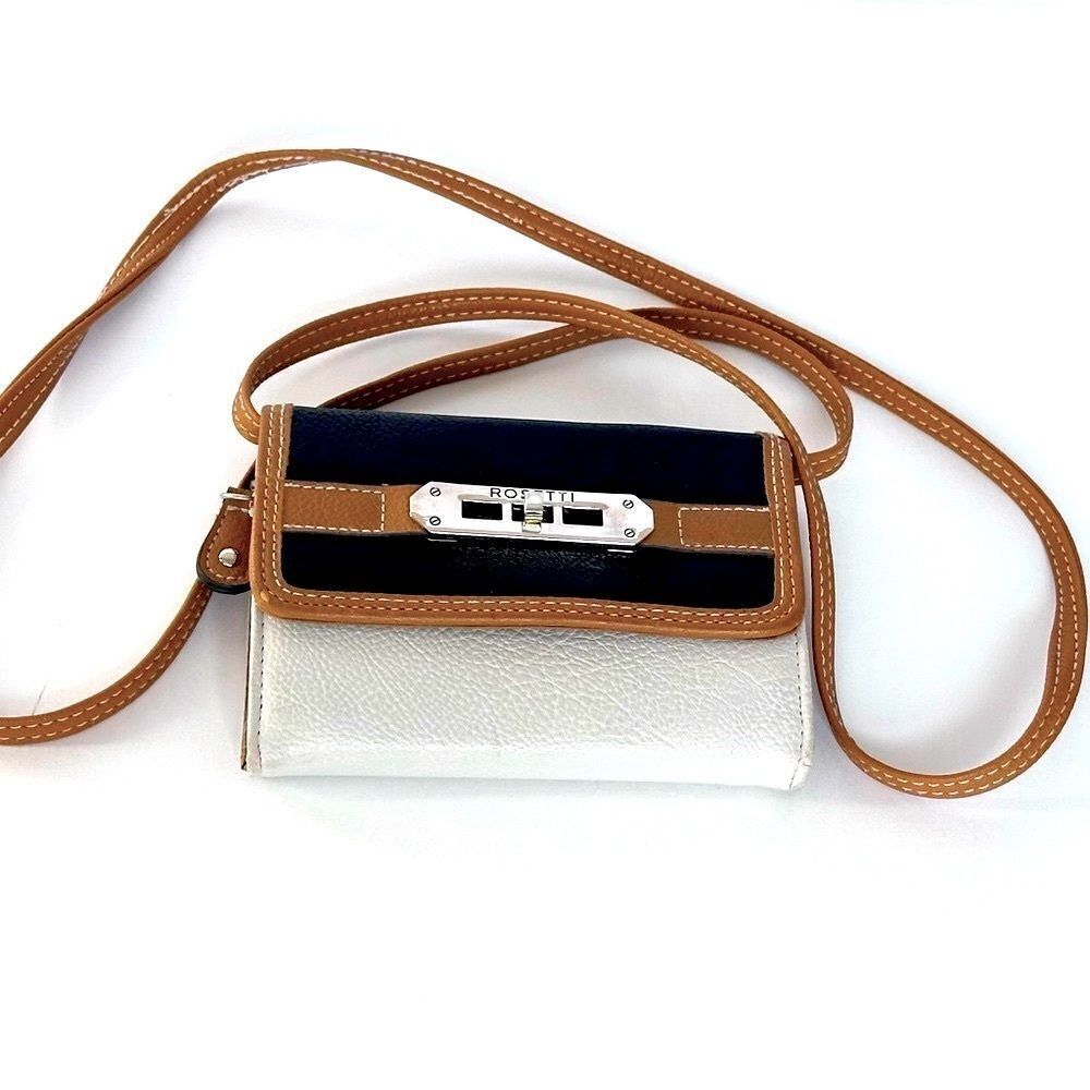 ROSETTI Black and Tan Crossbody Purse Removable Strap Clutch Gold Accents